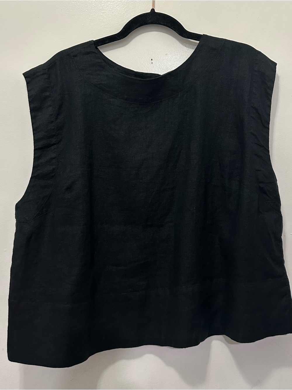Madewell Black Boxy 100% Linen Crop Top Minimalist Lagenlook Sz 1X